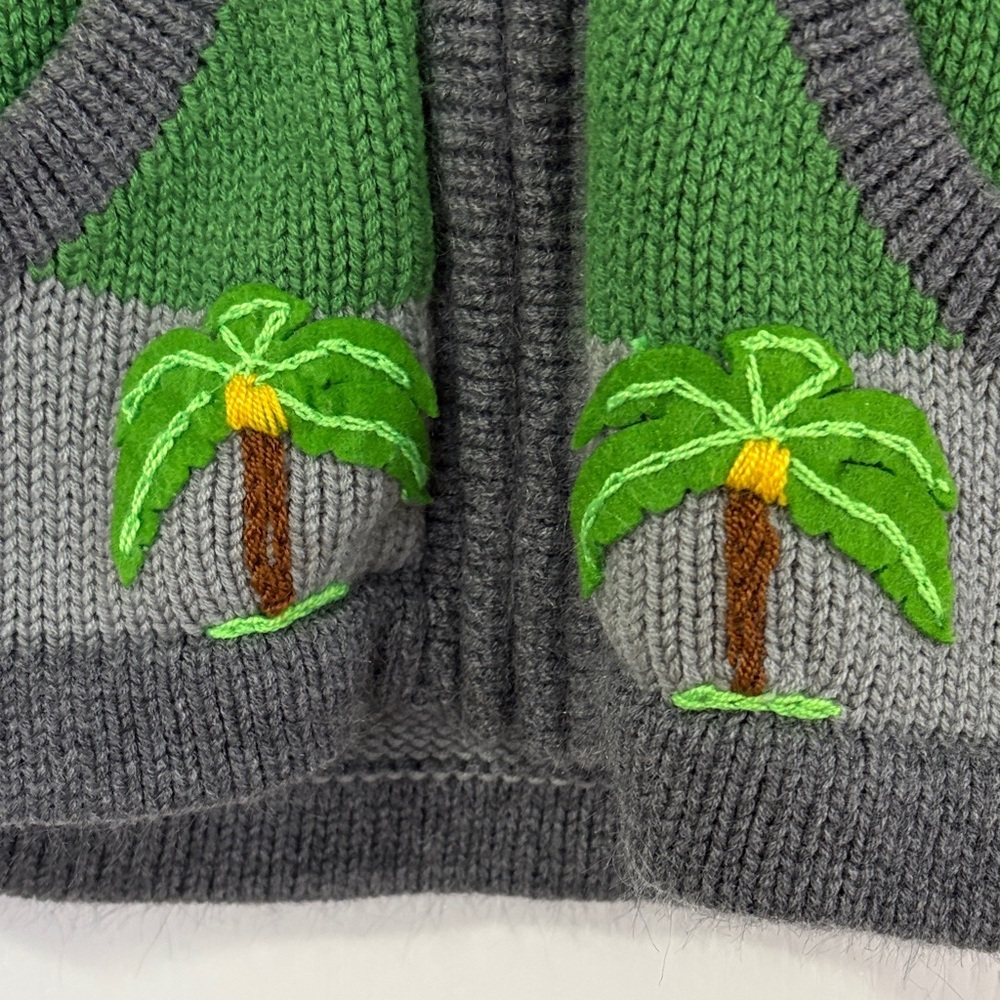 Handmade Gray and Green Palm Tree Knit Sweater - Picture 2 of 5